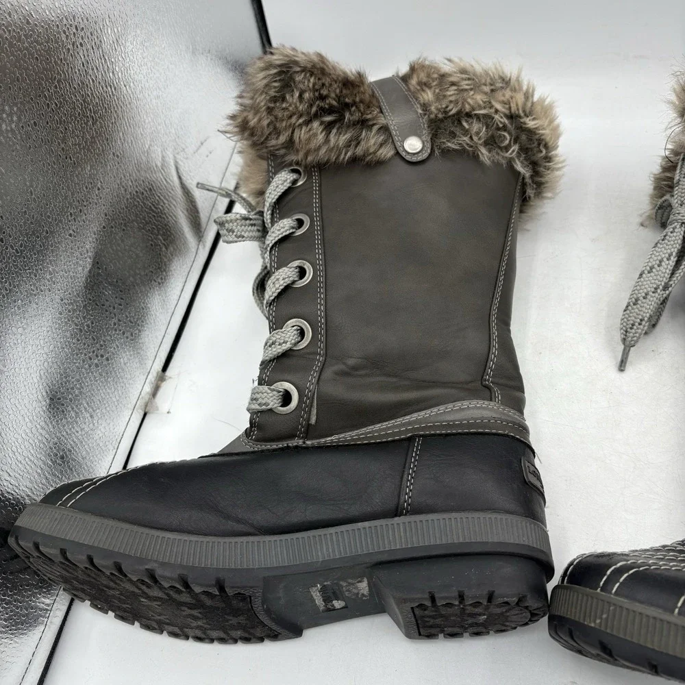 London Fog Boots Womens Size‎ 9 Gray Melton Winter Duck Tall Lace Up